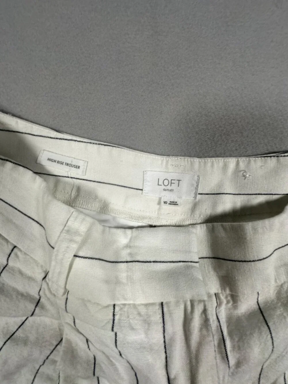 Loft Womens High-Rise Striped Wide-Leg Trousers 10 White Gray Linen Casual Offic - Picture 4 of 9